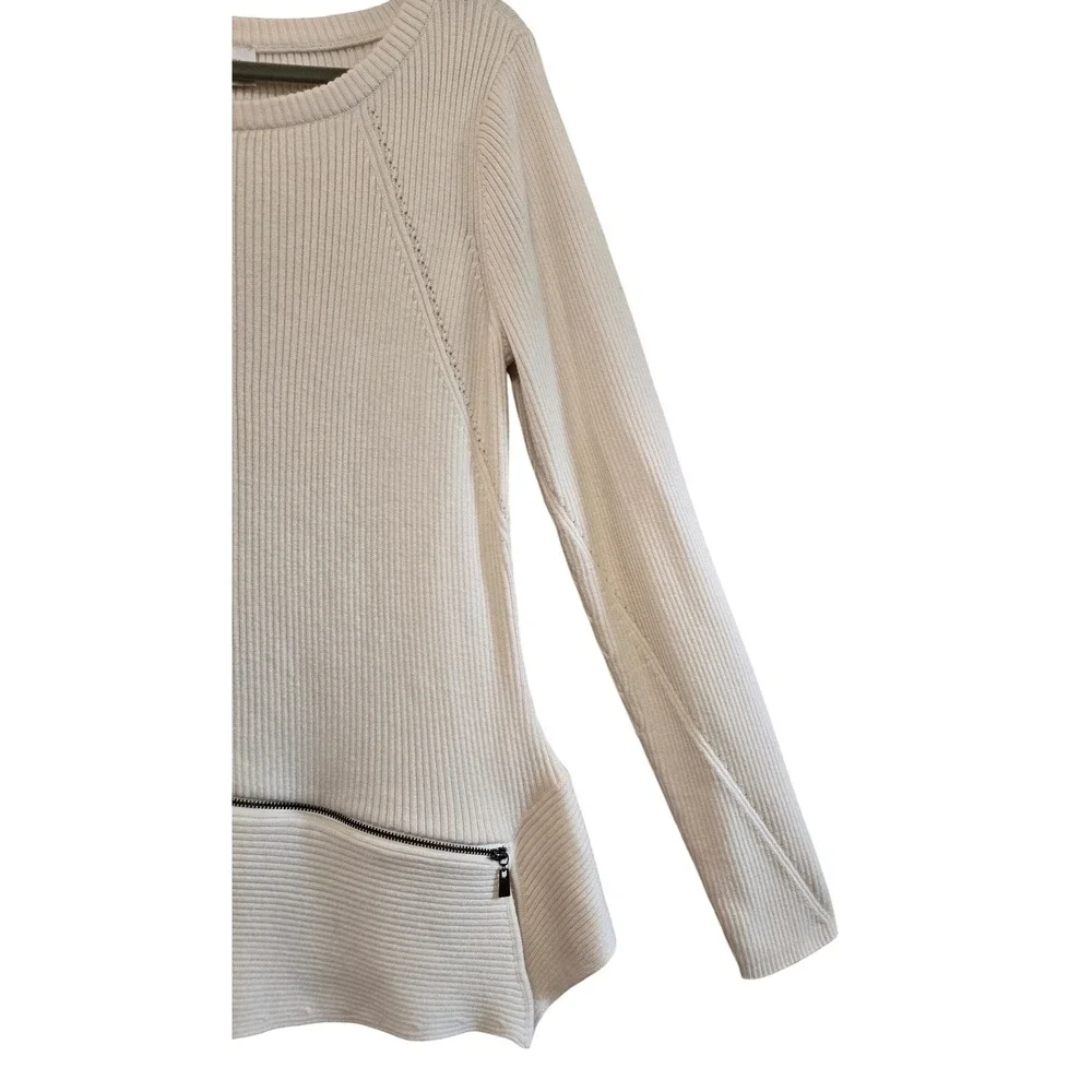Laundry by Shelli Segal Modern Chic Cream Ribbed Knit Hip Zip Accent Sweater XL